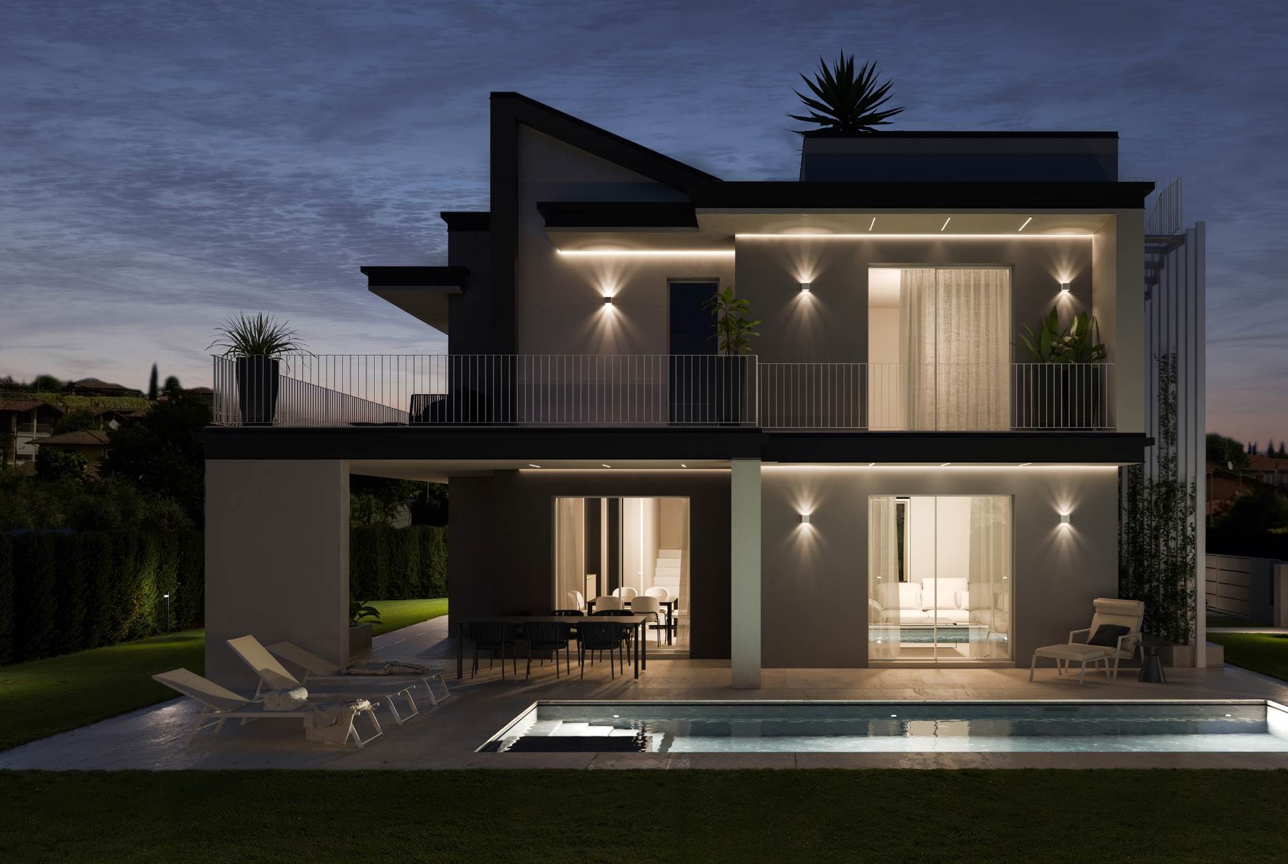 fronte villa notturna